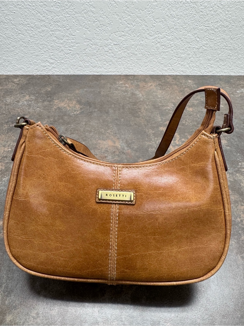 Rosetti Cognac Brown Leather Crescent Shoulder Bag